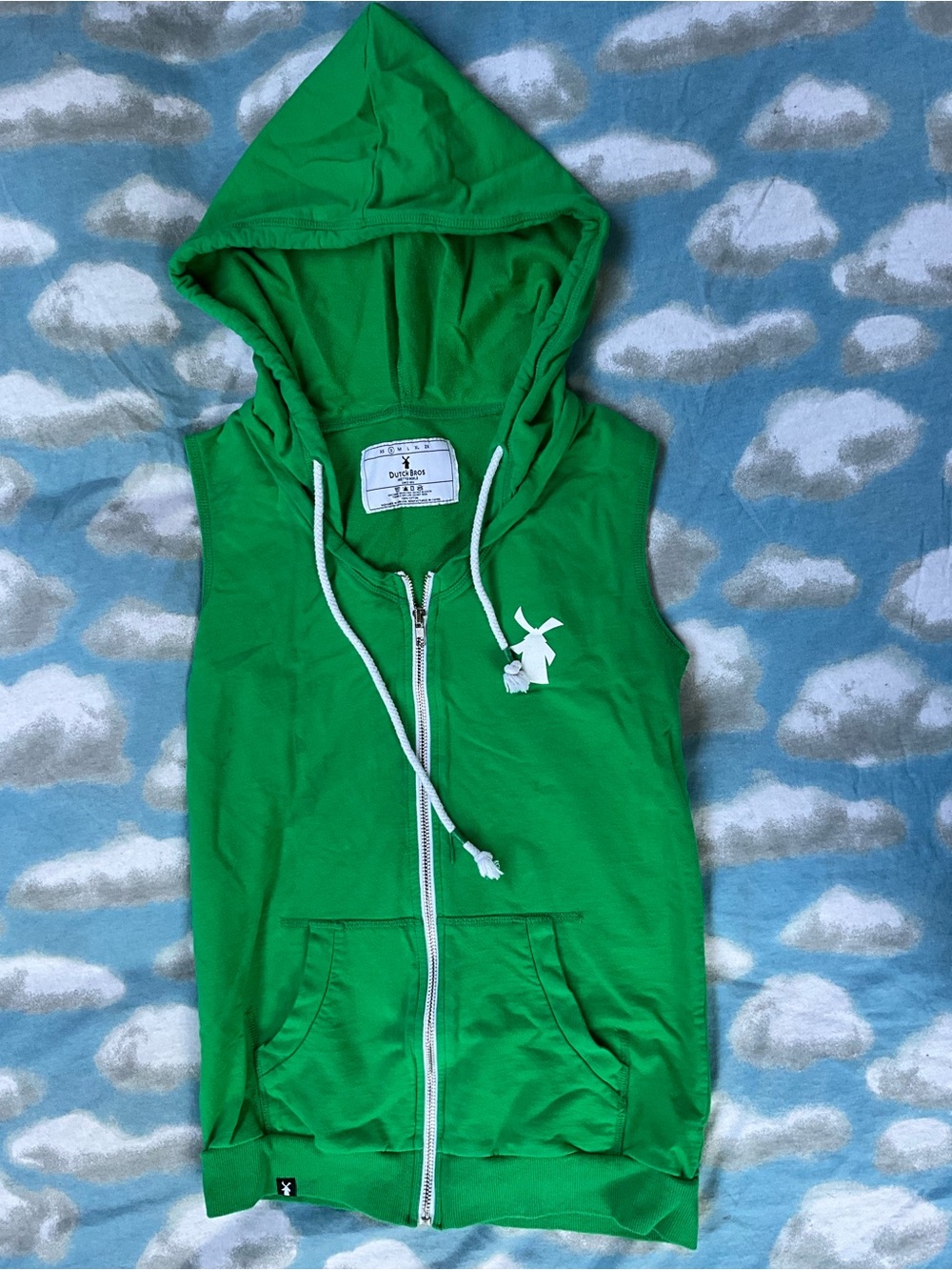Dutch Bros Bright Green Zip-Up Hoodie Vest